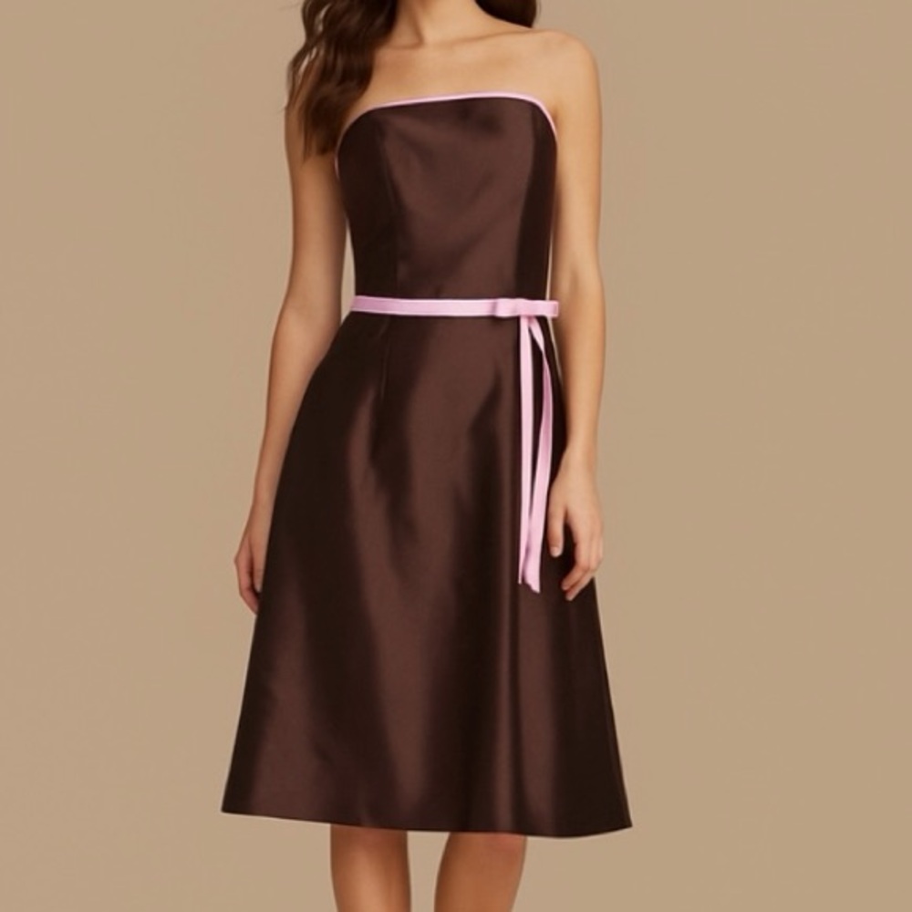 NWT Scott McClintock Chocolate Brown & Pink Dress‎ Strapless Sz 12
